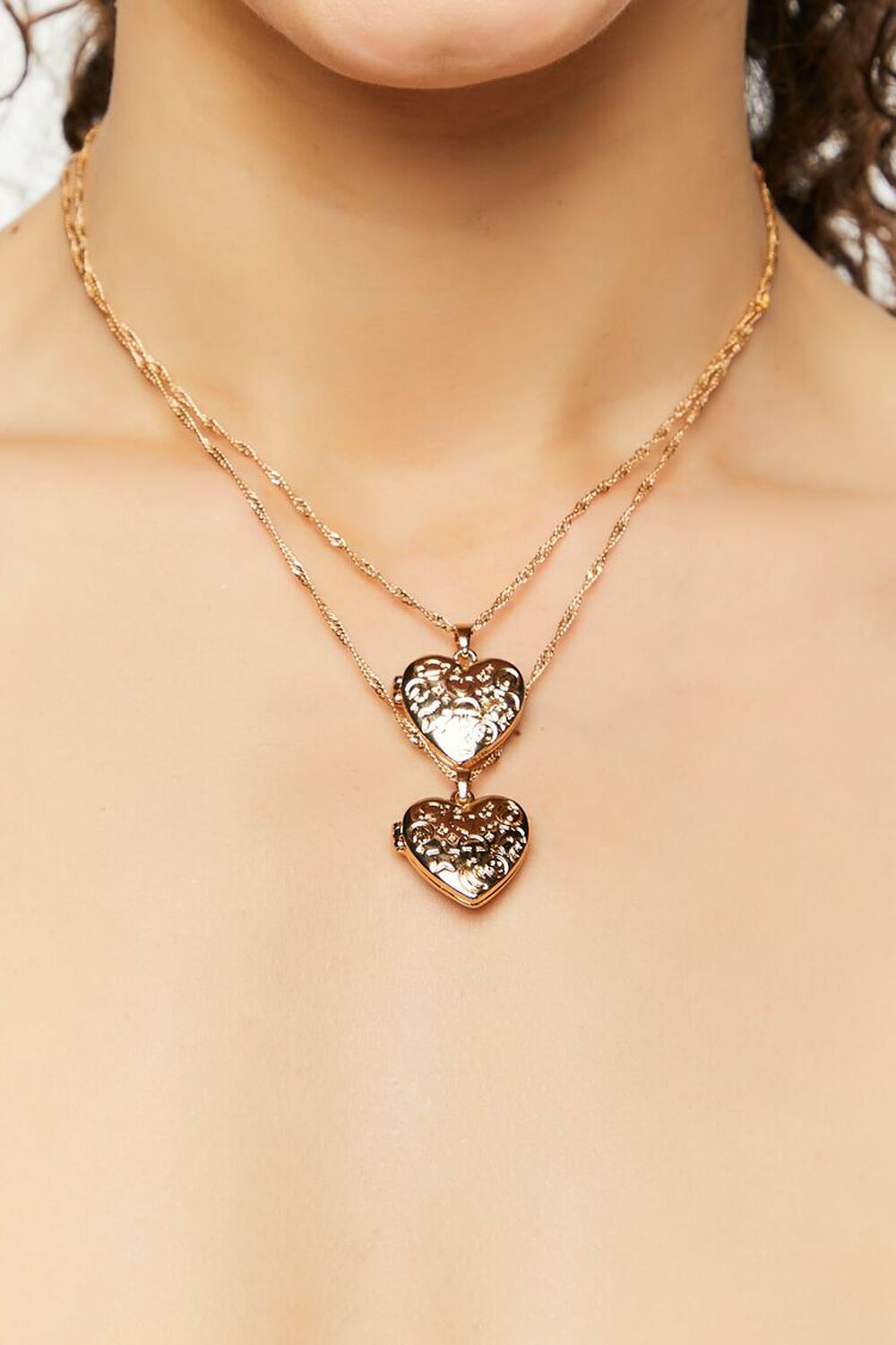 GOLD Heart Locket Necklace Set, image 1