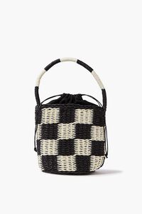 BLACK/WHITE Checkered Straw Tote Bag, image 4