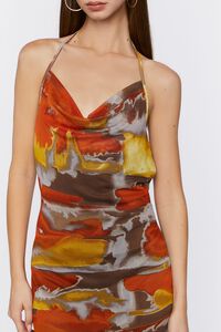 ORANGE/MULTI Abstract Print Cowl Neck Halter Dress, image 5