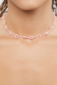 PINK Beaded Floral Chain Necklace, image 1