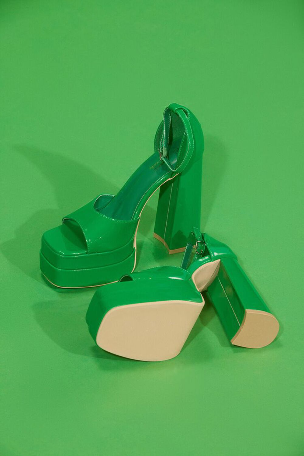 GREEN Faux Patent Leather Platform Heels, image 1