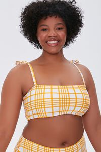 ORANGE/WHITE Plus Size Plaid Bikini Top, image 1