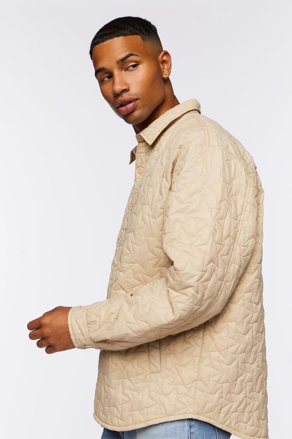 TAUPE Star Quilted Bomber Jacket, image 2