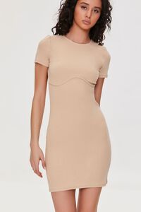 BEIGE Ribbed Knit Bodycon Dress, image 1