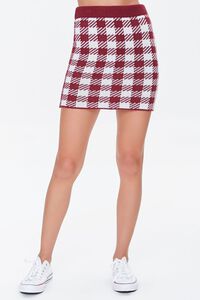 BURGUNDY/CREAM Plaid Cardigan Sweater & Skirt Set, image 6