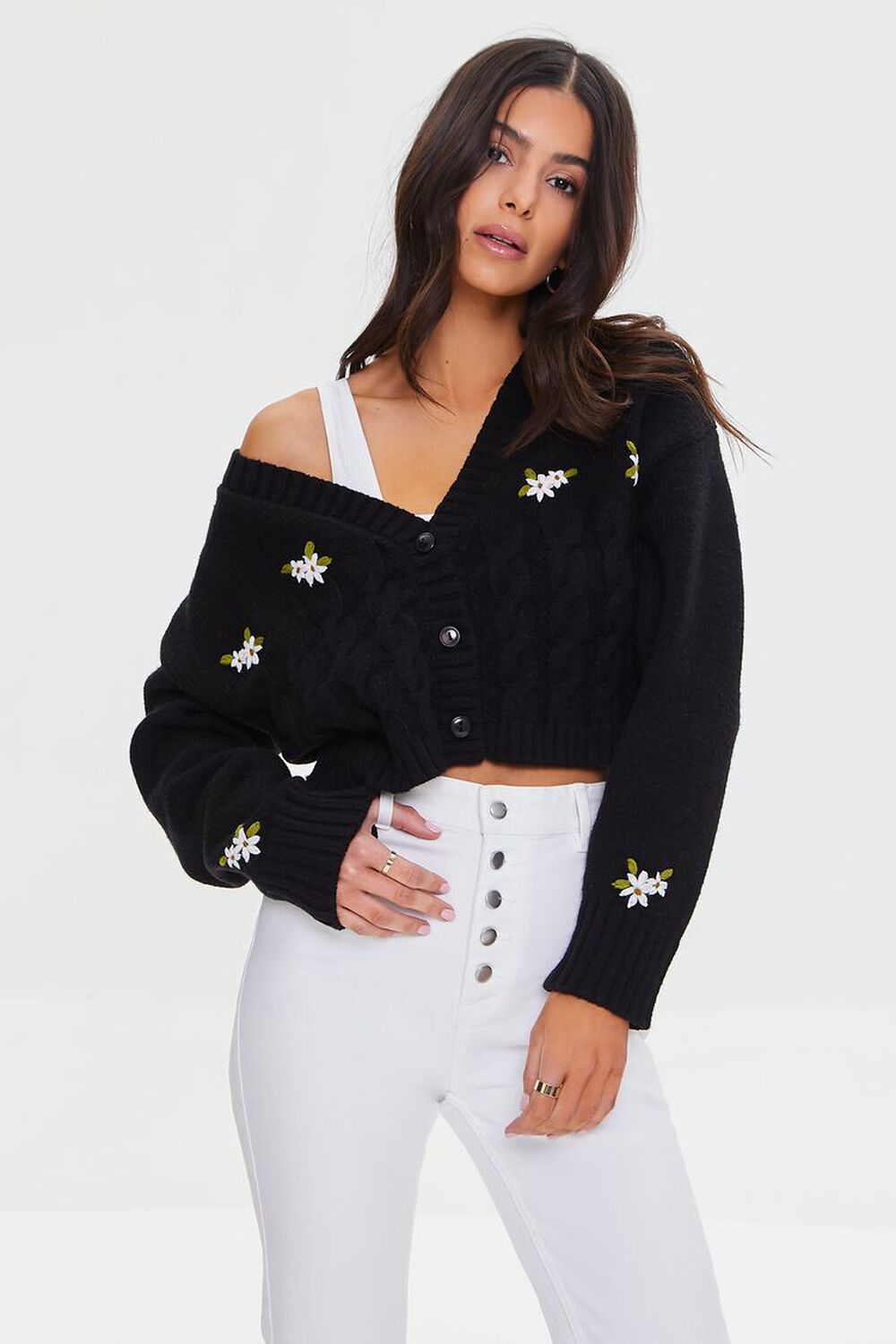 BLACK/MULTI Embroidered Floral Cardigan Sweater, image 1