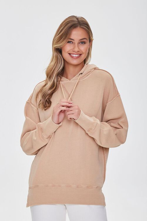 TAUPE French Terry Drop-Sleeve Hoodie, image 1