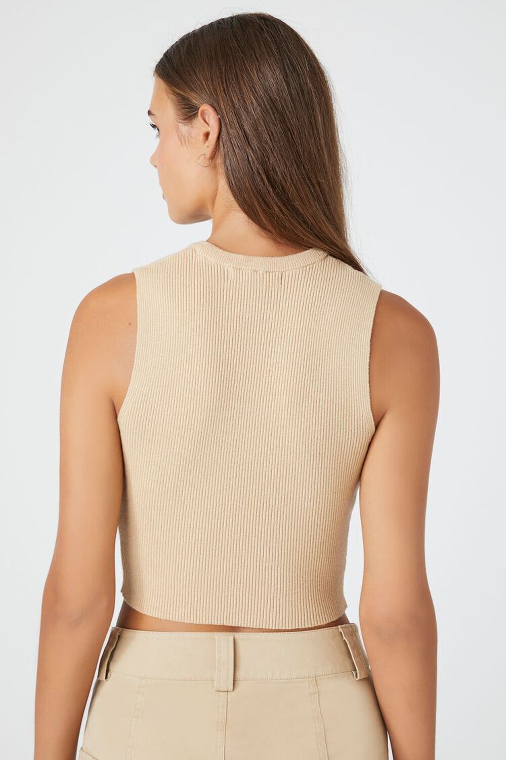 WARM SAND Sweater-Knit Cropped Tank Top, image 3