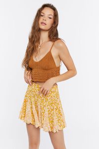 YELLOW GOLD/MULTI Floral Print Mini Skirt, image 1