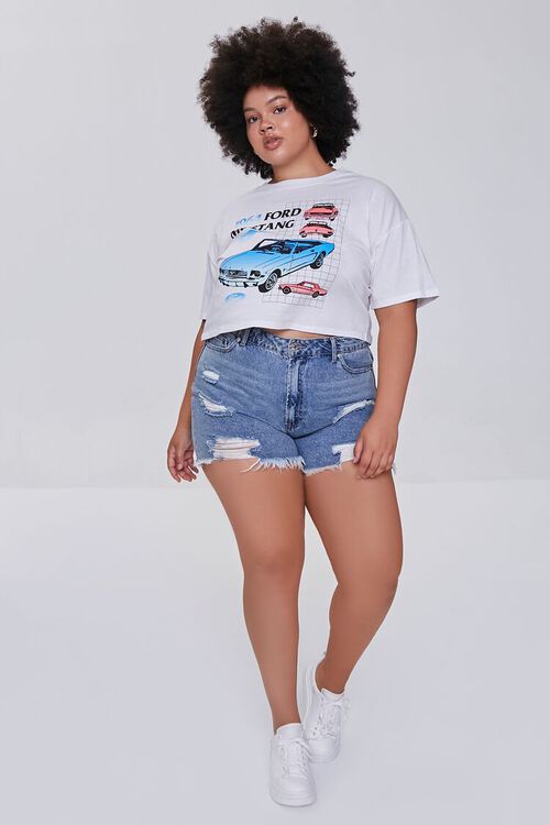 WHITE/MULTI Plus Size Ford Mustang Graphic Cropped Tee, image 4