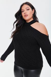 BLACK Plus Size Cutout Cable Knit Sweater, image 1