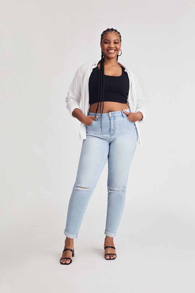 iLUGU Women Casual Plus Size Pockets Long Jeans Denim Ripped Hole Pants Daily Trousers Women Jeans