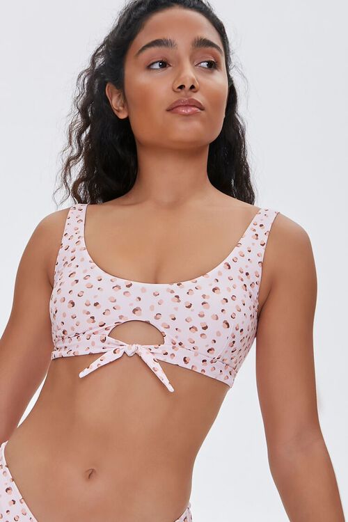 PINK/MULTI Spotted Knotted Bralette Bikini Top, image 1