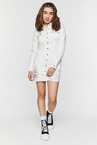 WHITE Distressed Denim Mini Shirt Dress, image 4