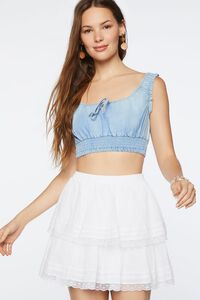 WHITE Tiered Lace-Trim Mini Skirt, image 1