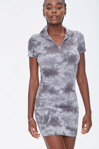 GREY/WHITE Tie-Dye Half-Zip Dress, image 1