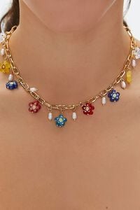 GOLD/MULTI Floral & Faux Pearl Chain Necklace, image 1
