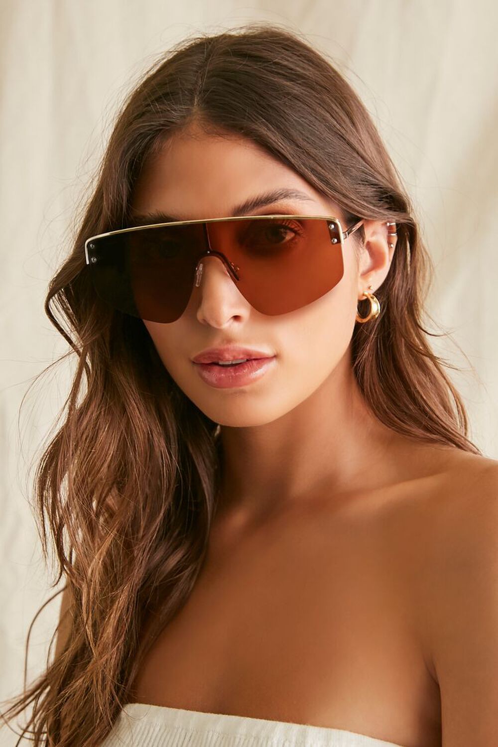 GOLD/BROWN Bar-Accent Shield Sunglasses, image 1