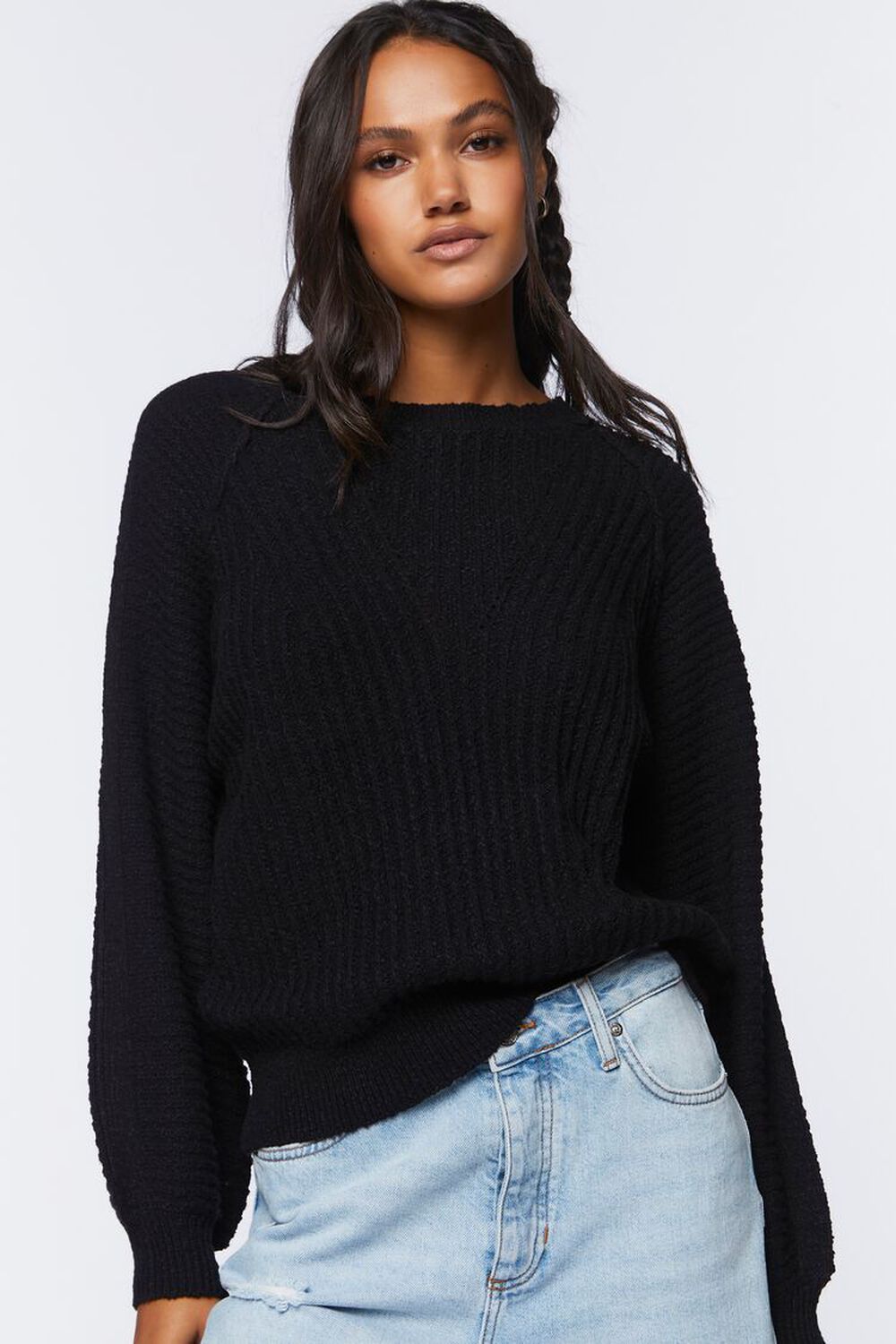 BLACK Relaxed-Fit Raglan Sweater, image 1