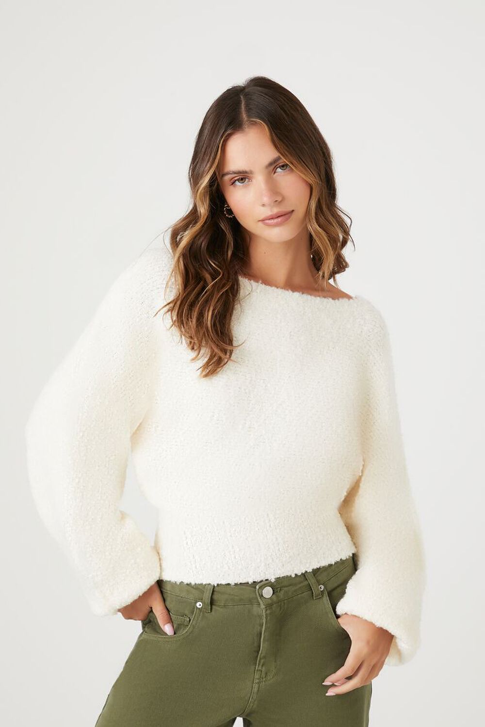 Boucle Knit Boat Neck Sweater