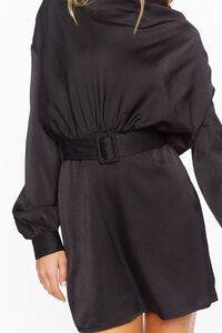 BLACK Satin Belted Drop-Sleeve Mini Dress, image 5
