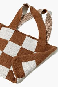 TAN/WHITE Checkered Knit Handbag, image 4