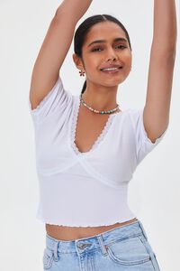 WHITE Lace-Trim Cropped Tee, image 1