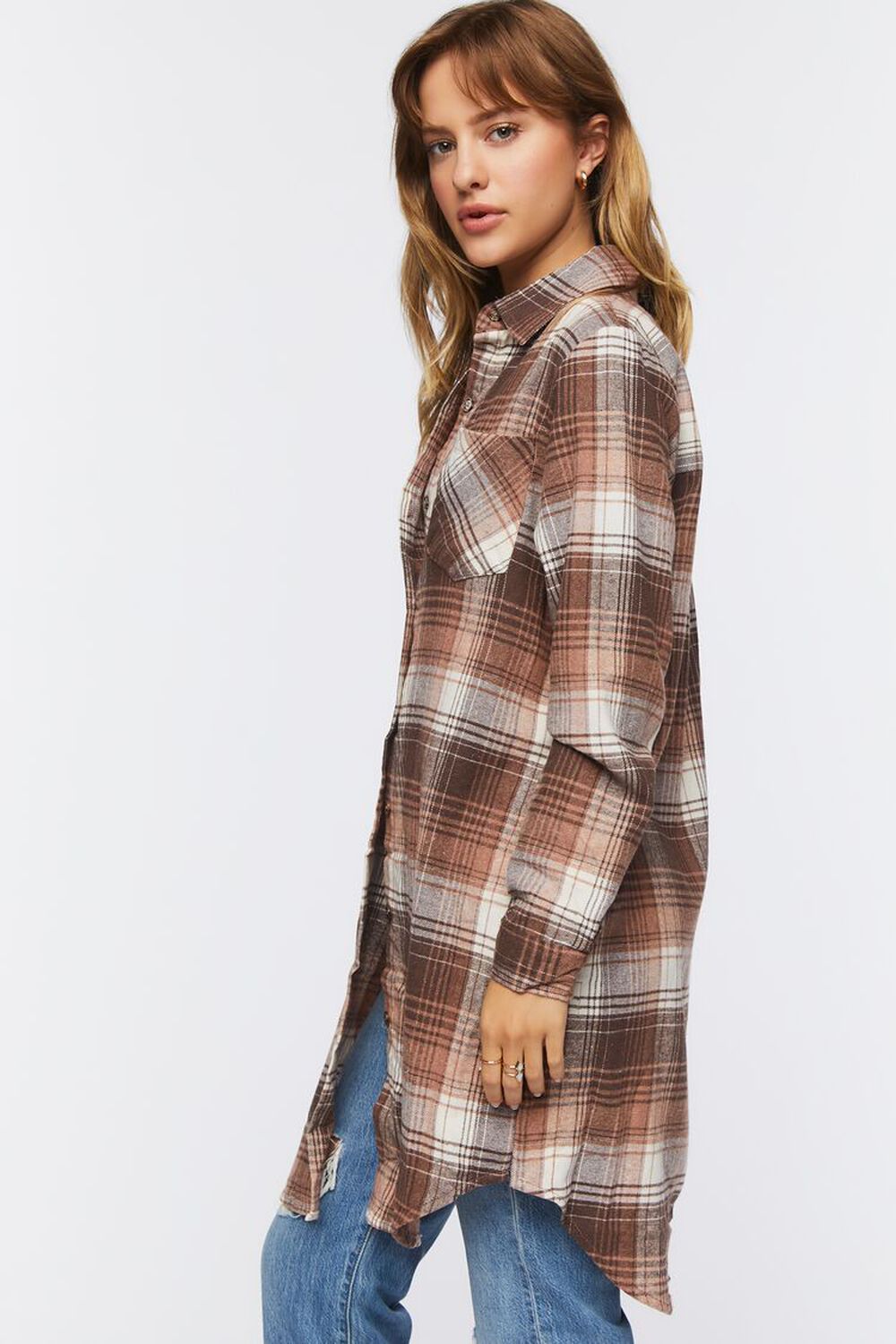 TAUPE/MULTI Longline Flannel Shirt, image 2