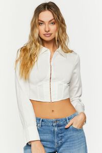 WHITE Cropped Hook-and-Eye Corset Shirt, image 1