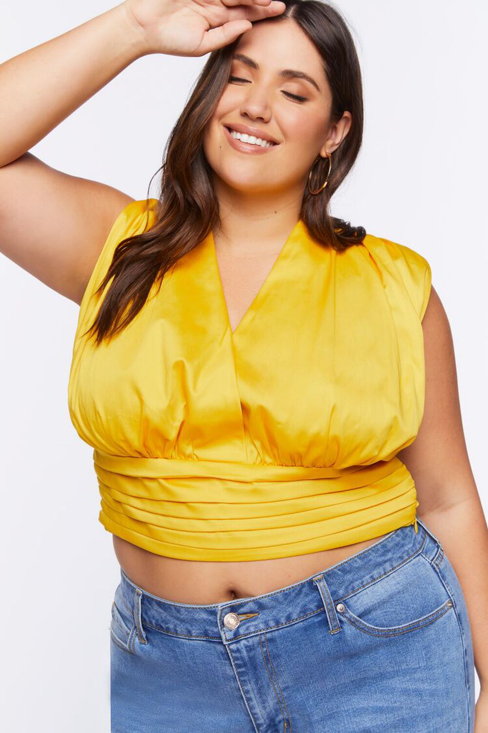 YELLOW GOLD Plus Size Pintucked Crop Top, image 1