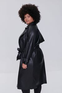 BLACK Plus Size Faux Leather Trench Coat, image 2
