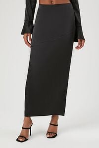 BLACK Satin Split-Hem Maxi Skirt, image 2