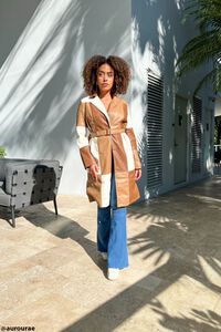 BROWN/MULTI Faux Leather Colorblock Trench Coat, image 2