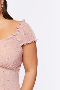 BLUSH/MULTI Plus Size Floral Puff-Sleeve Midi Dress, image 5