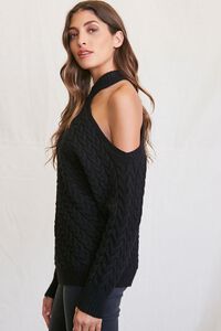 BLACK Open-Shoulder Cable Knit Sweater, image 2