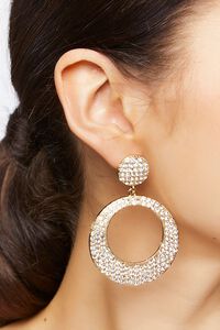 GOLD/CLEAR Rhinestone Drop-Hoop Earrings, image 1