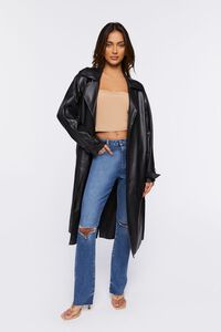 BLACK Belted Faux Leather Duster Jacket, image 7