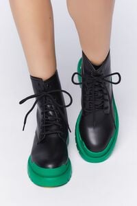 BLACK/GREEN Faux Leather Colorblock Combat Boots, image 4