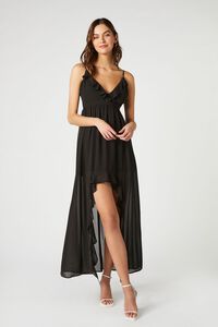 BLACK Chiffon Ruffle High-Low Dress, image 4