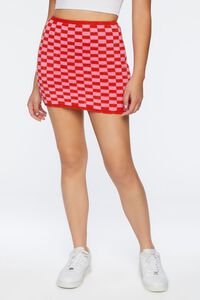 RAVISHING RED/PINK ICING Checkered Sweater-Knit Mini Skirt, image 2