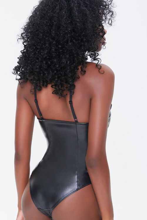 BLACK Faux Leather O-Ring Bodysuit, image 3