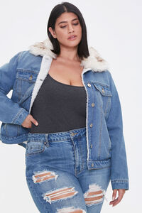 Plus Size Faux Fur-Trim Denim Jacket, image 1