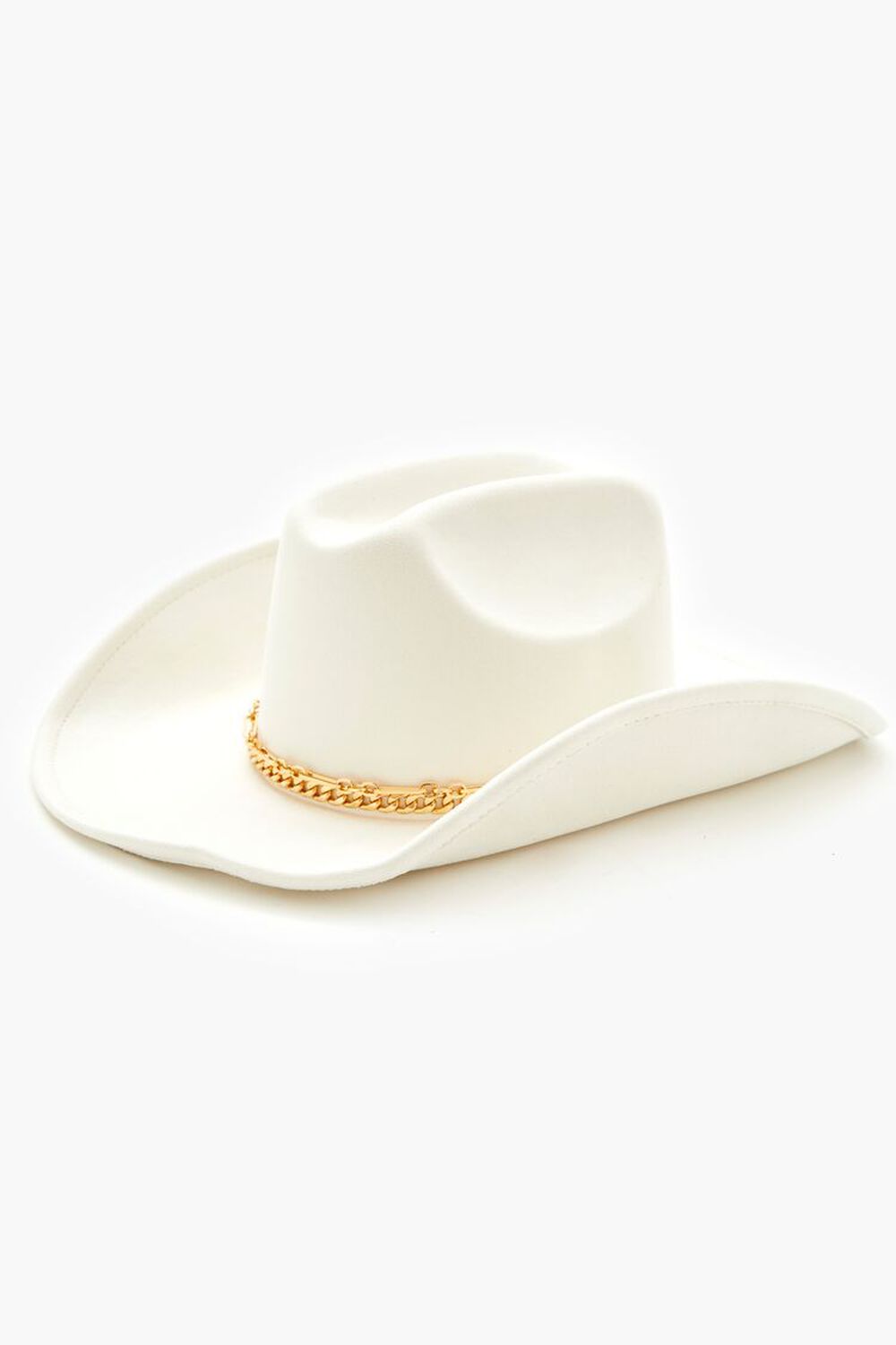 WHITE/GOLD Chain-Trim Brushed Cowboy Hat, image 2
