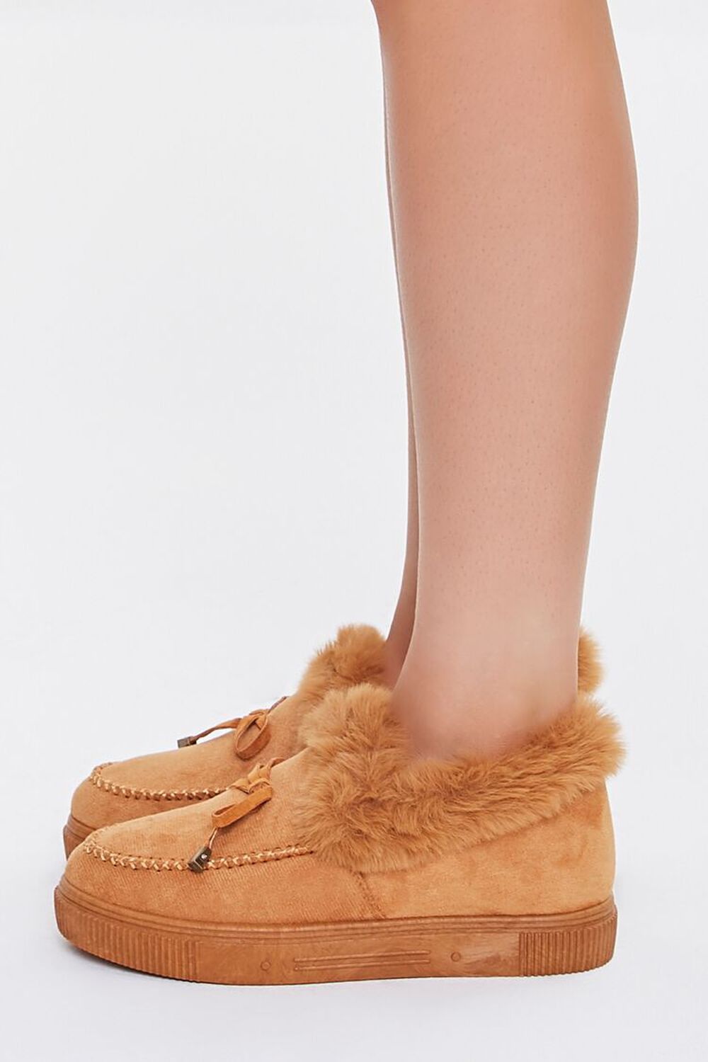 TAN Faux Suede Bow Loafers, image 2