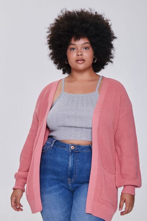 DUSTY PINK Plus Size Patch-Pocket Cardigan Sweater, image 1