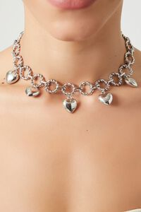SILVER Heart Pendant Choker Necklace, image 1