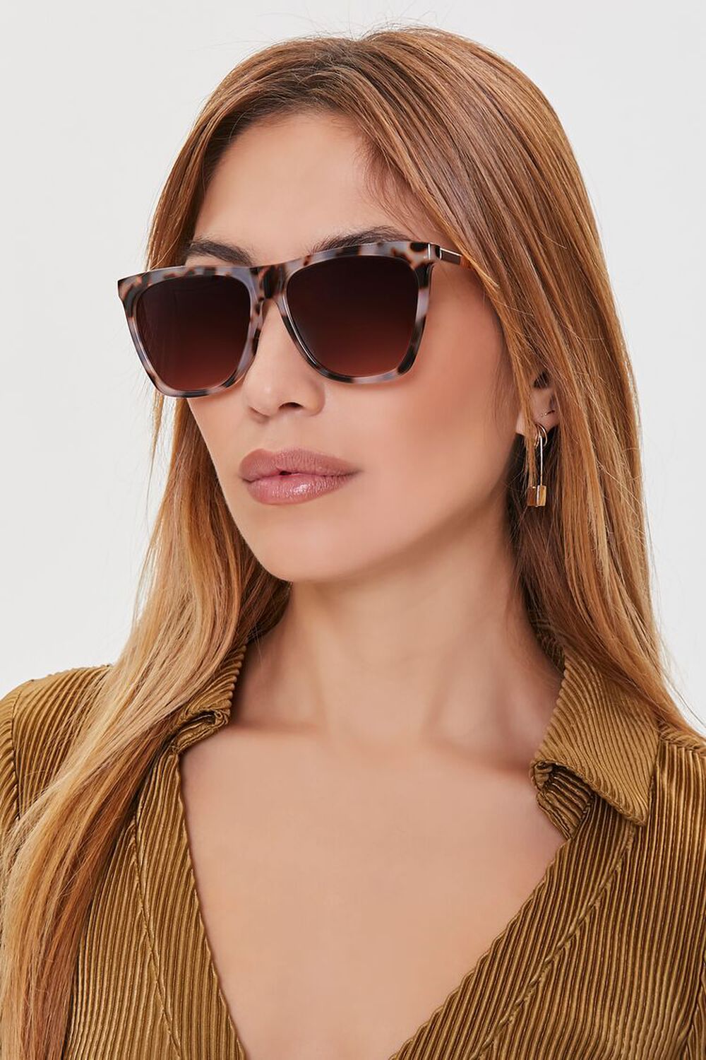 BLUSH/BROWN Square Tinted Sunglasses, image 1