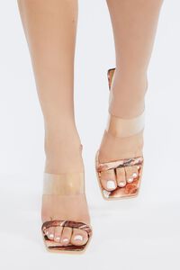 BROWN/MULTI Marble Print Open-Toe Block Heels, image 4