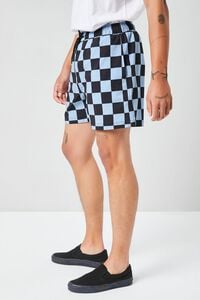 DUSTY BLUE/BLACK Checkered Drawstring Swim Trunks, image 3
