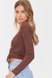 BROWN Ribbed Lace-Up Crop Top, image 2
